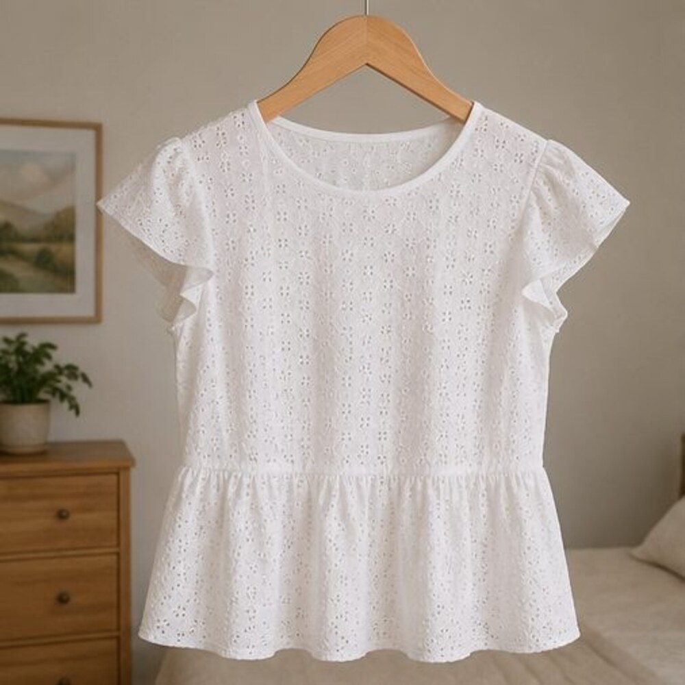 White Eyelet Peplum Blouse
